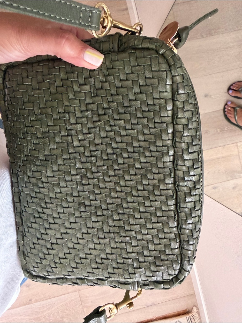 Clare V Olive Green Herringbone Woven Leather Midi Sac Crossbody Bag EUC - Picture 9 of 11